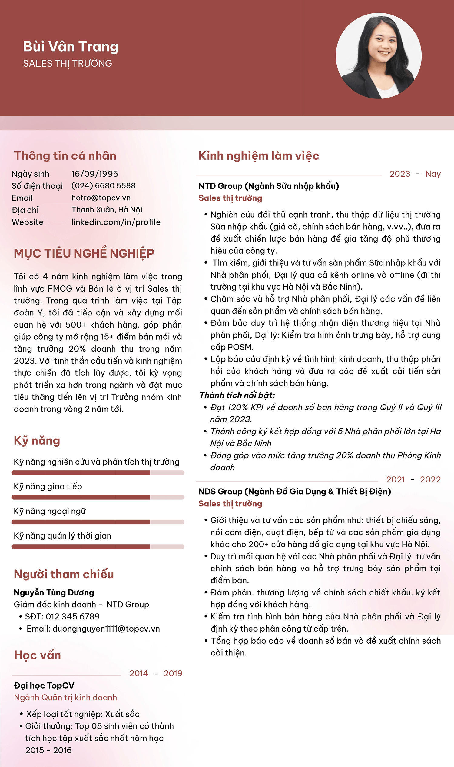 CV Sales thị trường