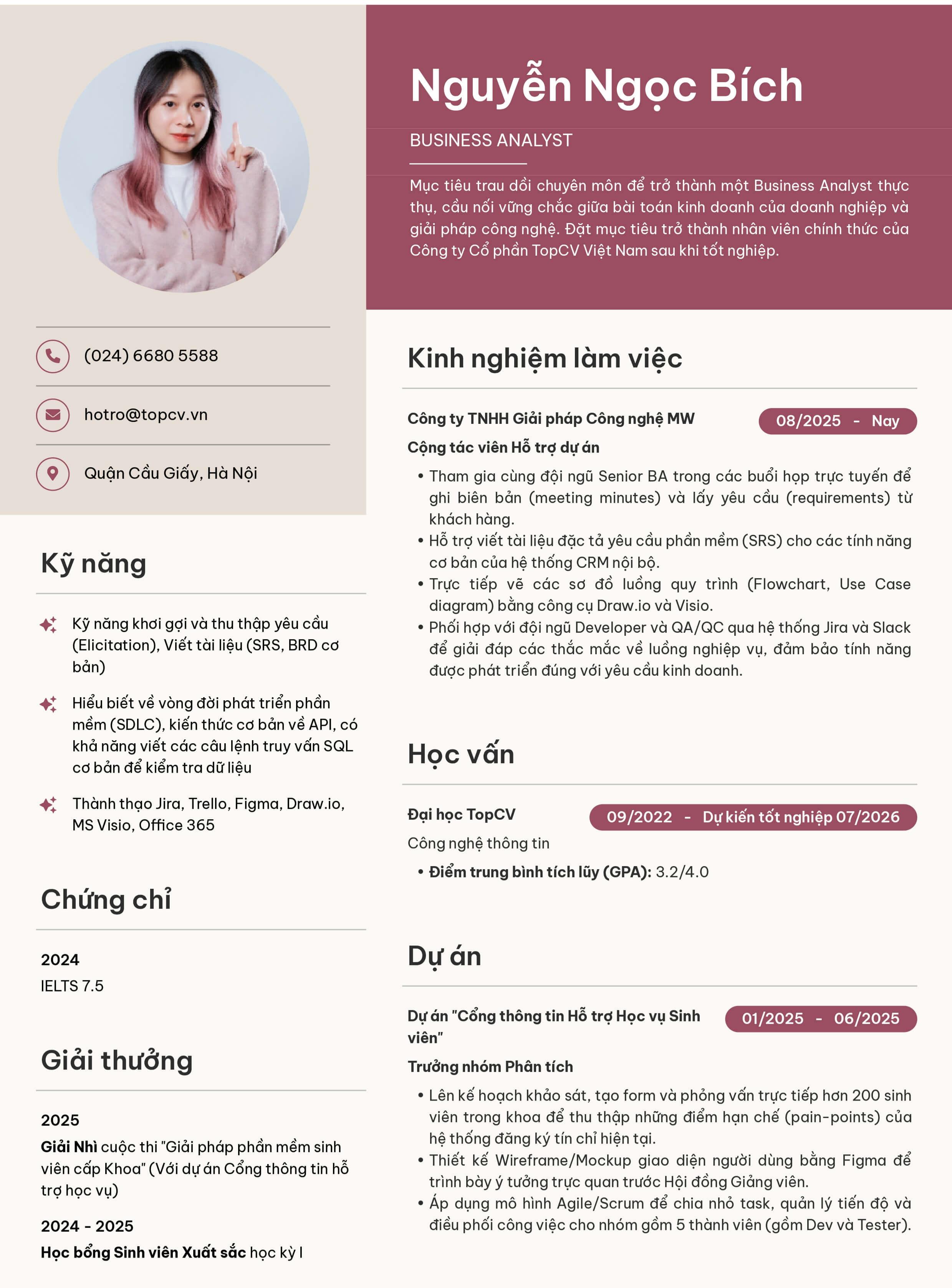 mau cv danh cho sinh vien
