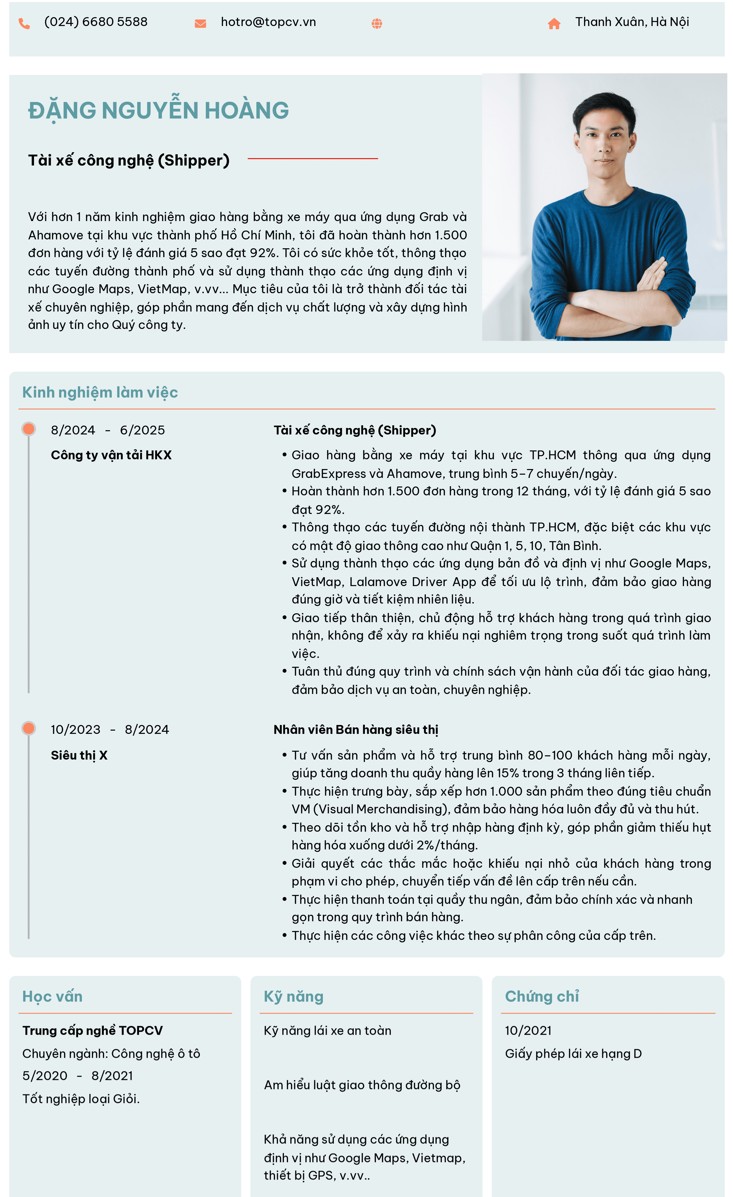 Mẫu CV Tài xế công nghệ (Shipper)