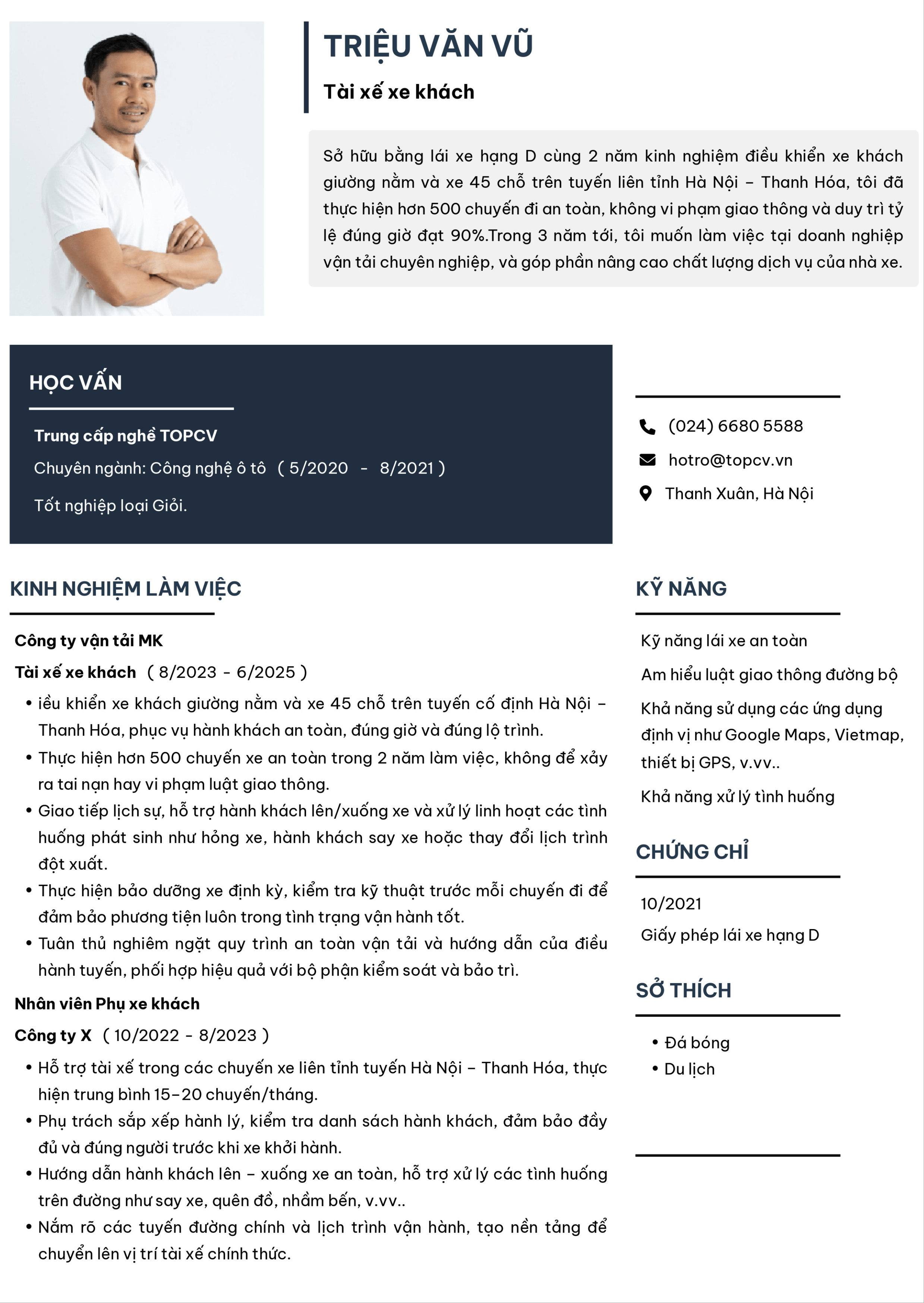 Mẫu CV Tài xế xe khách
