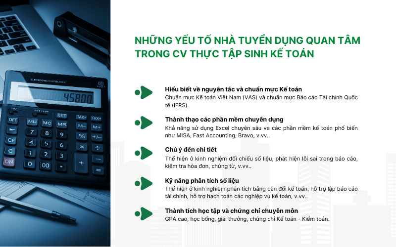 Những yếu tố nhà tuyển dụng quan tâm trong CV Thực tập sinh Kế toán
