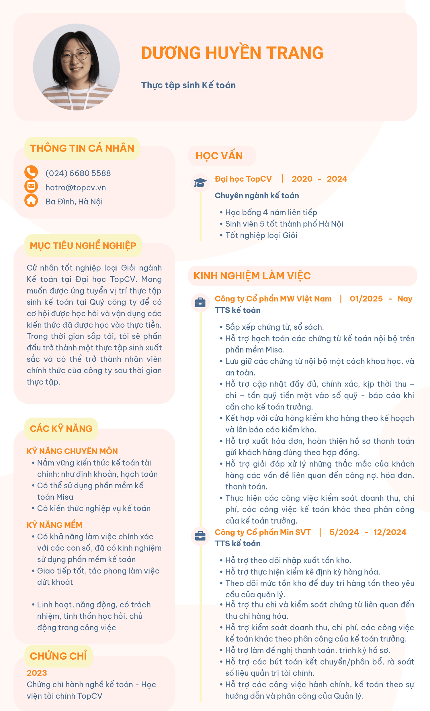 mẫu cv kế toán cho sinh viên mới ra trường