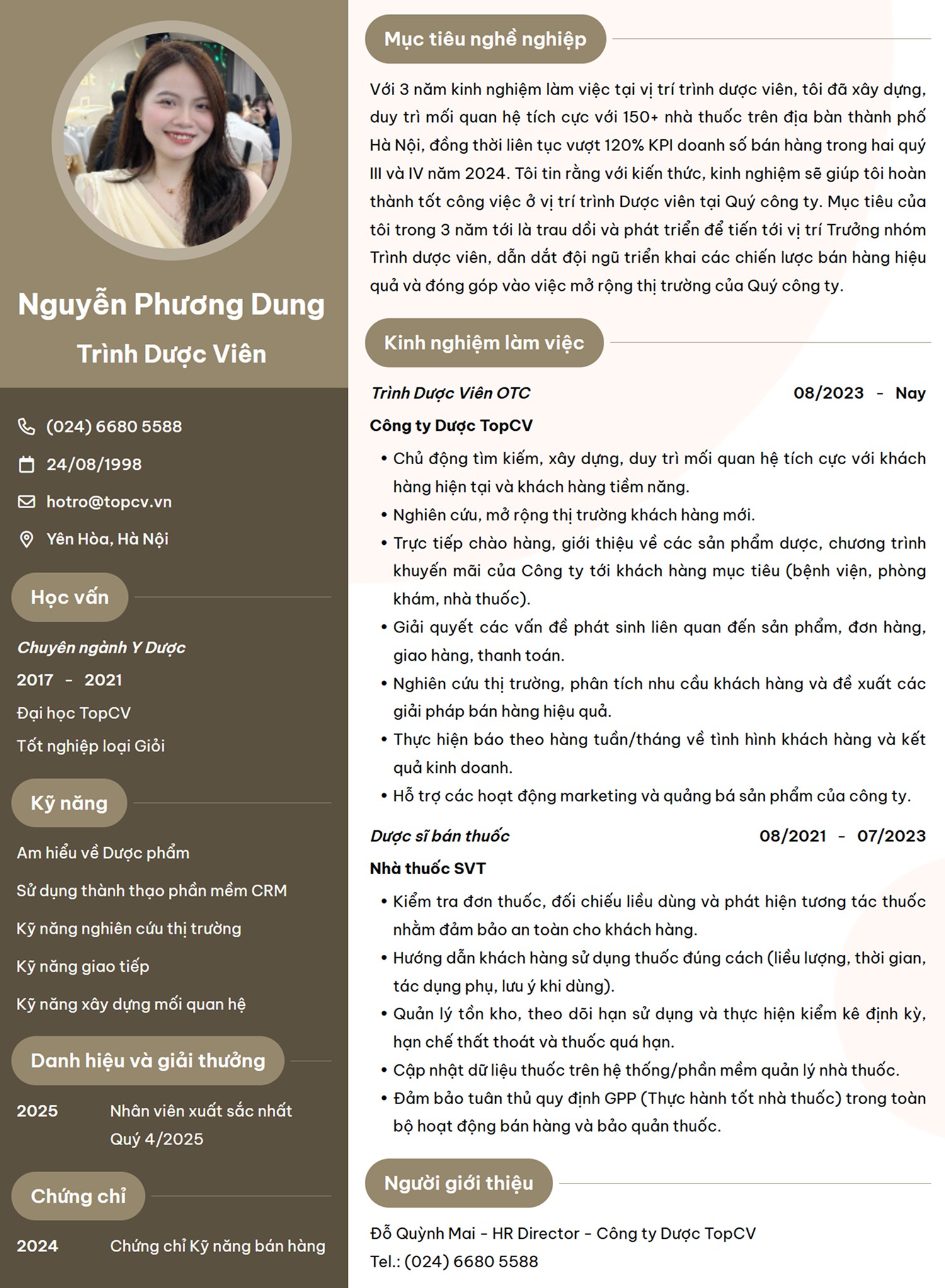 Mẫu CV Trình dược viên nổi bật trên TopCV