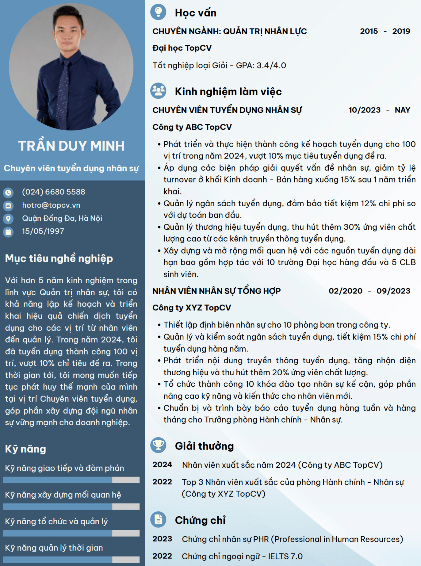 CV Chuyên viên Tuyển dụng nhân sự