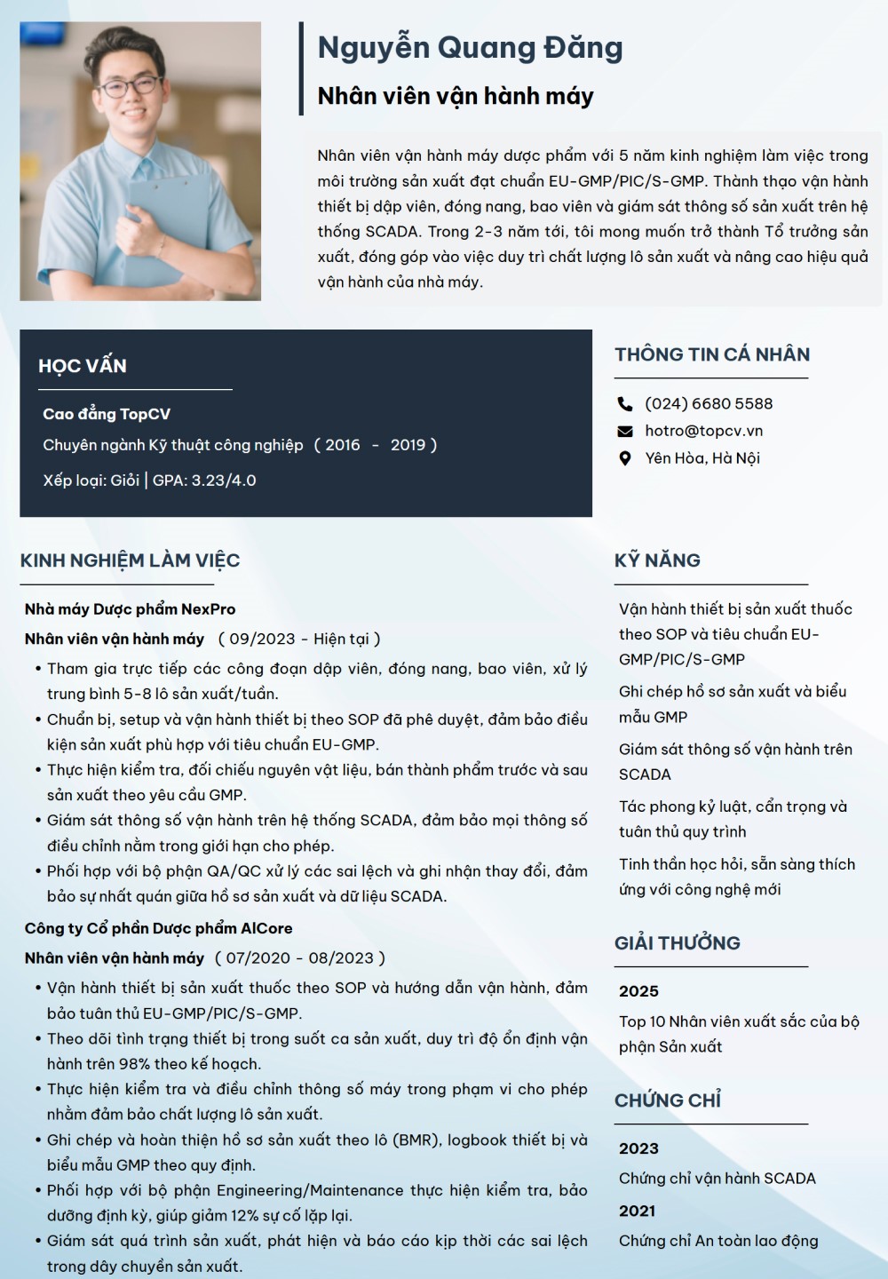 Mẫu CV Nhân viên vận hành máy ấn tượng trên TopCV
