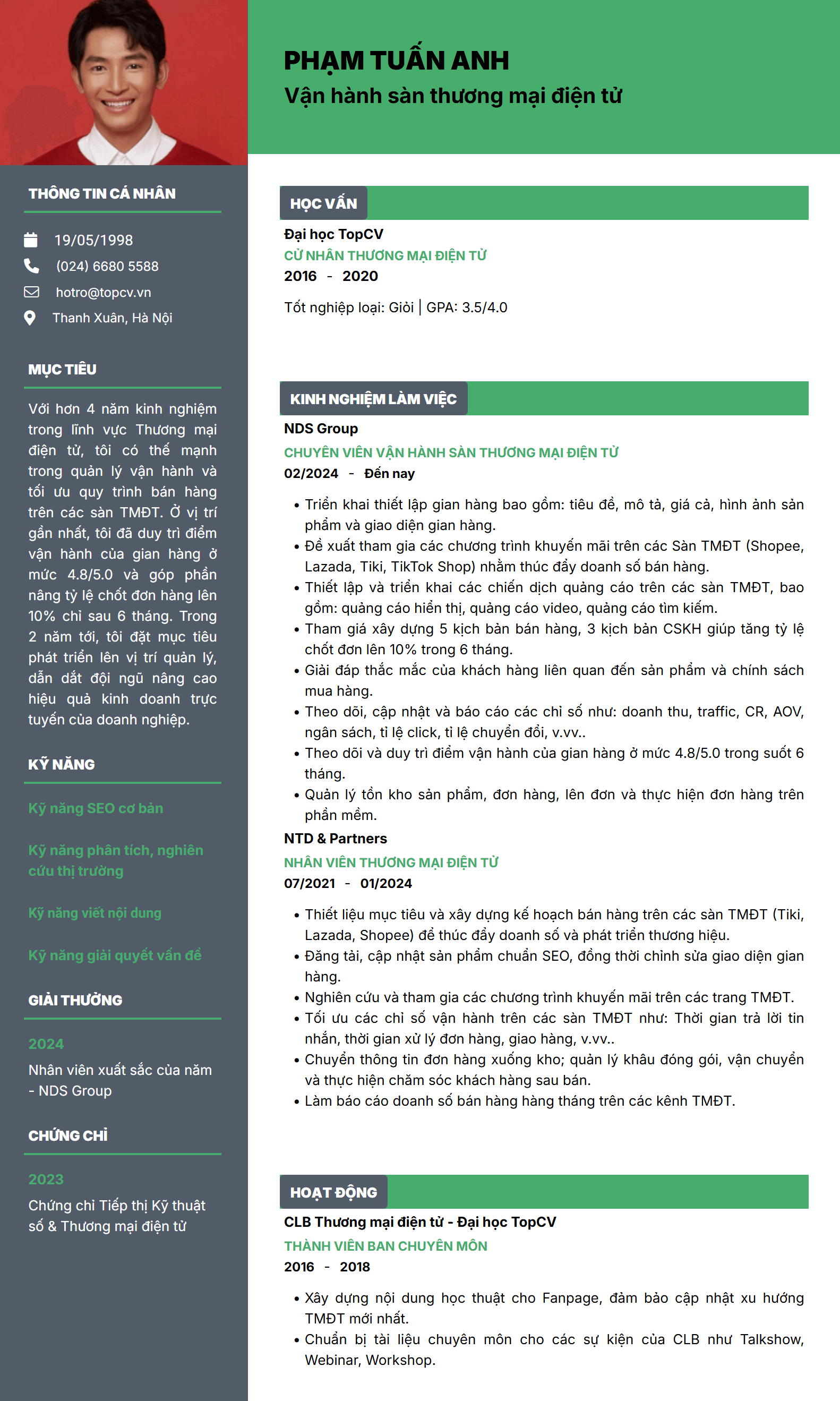 CV Vận hành sàn Thương mại điện tử