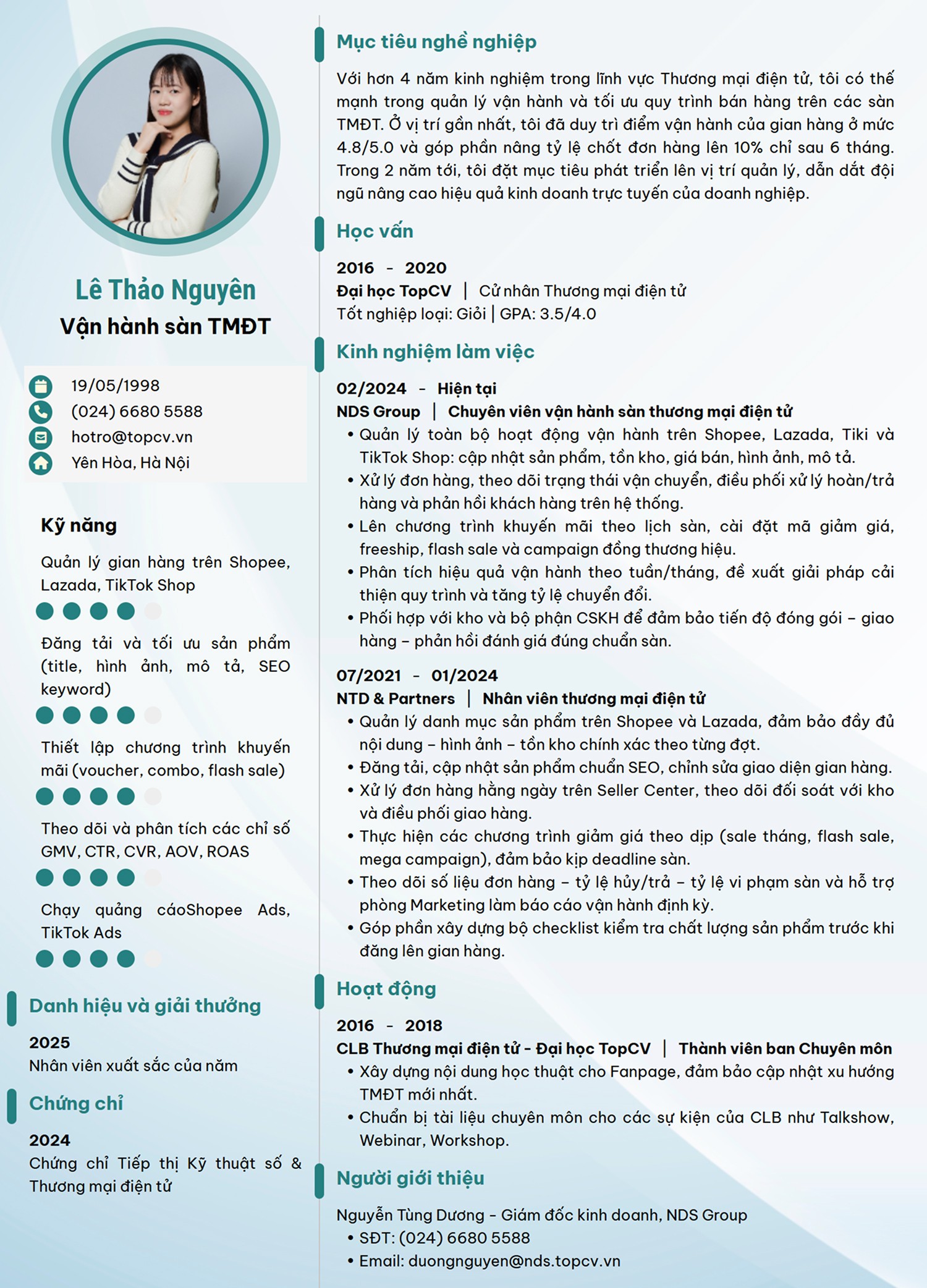 Mẫu CV Vận hành sàn thương mại điện tử nổi bật trên TopCV