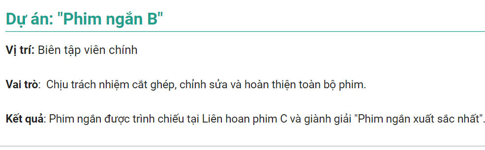 Ví dụ phần bổ sung trong CV Video Editor