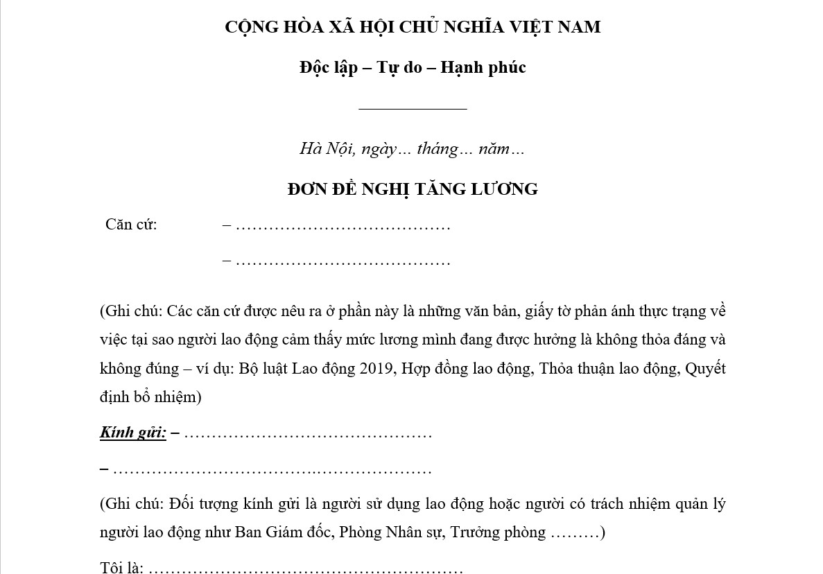 Mẫu đề xuất tăng lương số 02