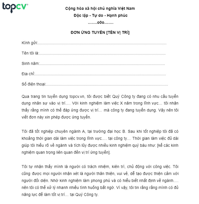Mẫu đơn xin việc viết tay cho người đã có kinh nghiệm
