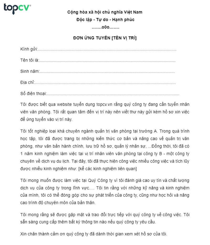 Mẫu đơn xin việc viết tay cho công nhân