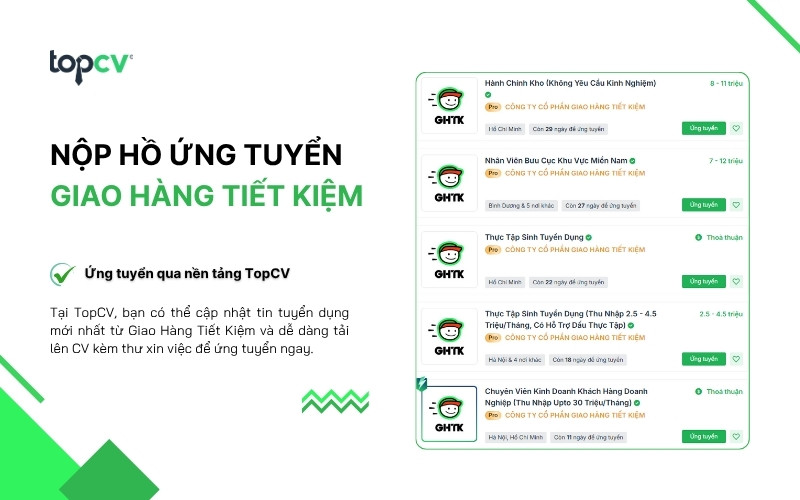 Nộp hồ sơ ứng tuyển Giao Hàng Tiết Kiệm qua TopCV