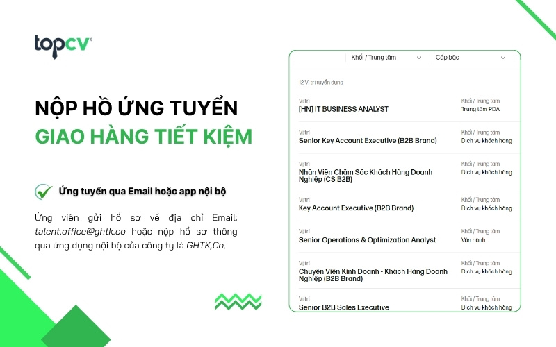 Nộp hồ sơ ứng tuyển Giao Hàng Tiết Kiệm qua các kênh thông tin nội bộ
