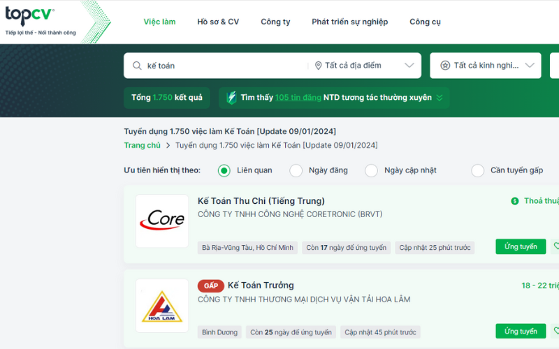 Hàng ngàn việc làm Kế toán tại TopCV