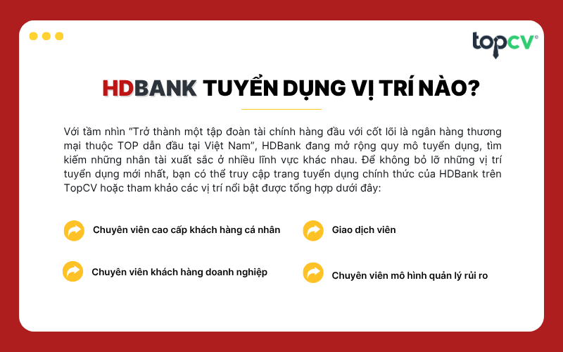Các cơ hội việc làm tại HDbank