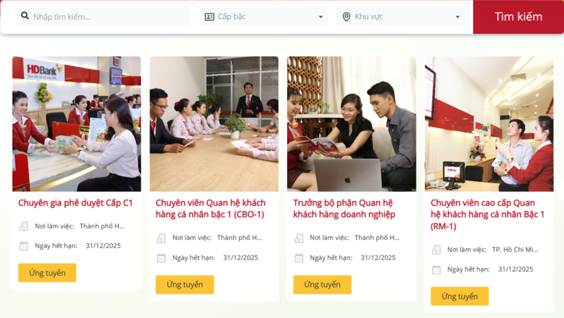 Ứng tuyển vào HDbank qua website tuyển dụng của ngân hàng