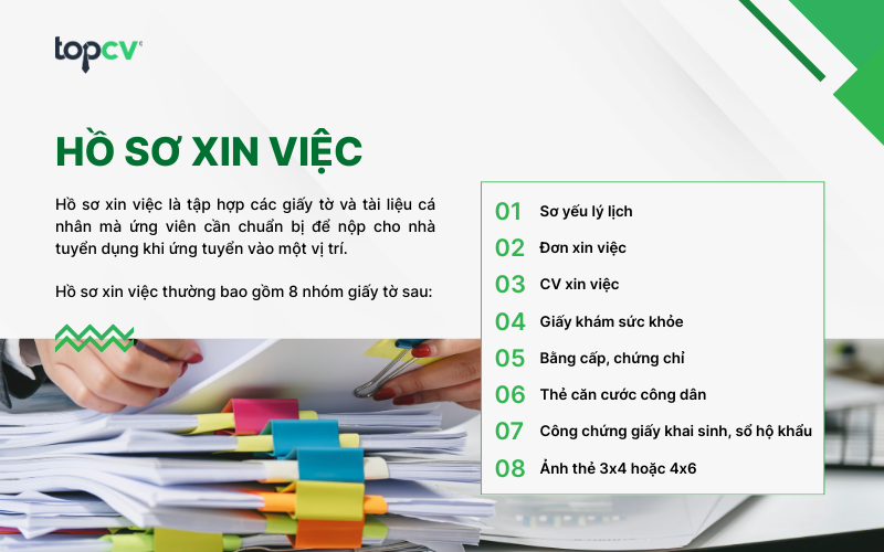Hồ sơ xin việc là tập hợp các giấy tờ và tài liệu mà ứng viên cần nộp cho nhà tuyển dụng