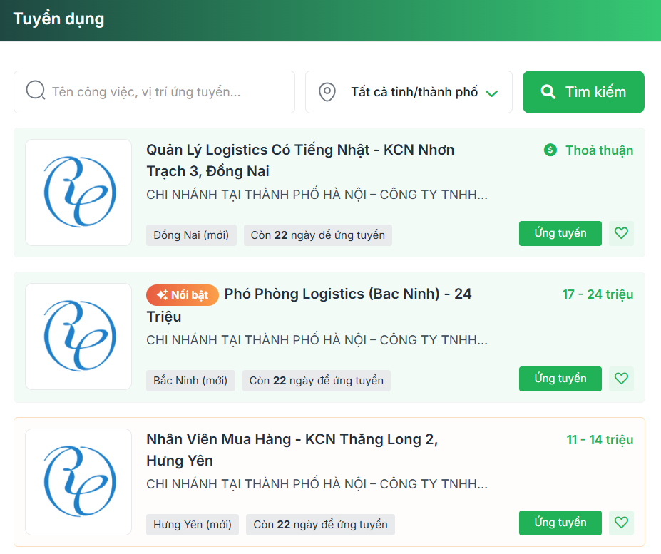 Ứng tuyển việc làm tại Reeracoen Việt Nam qua TopCV