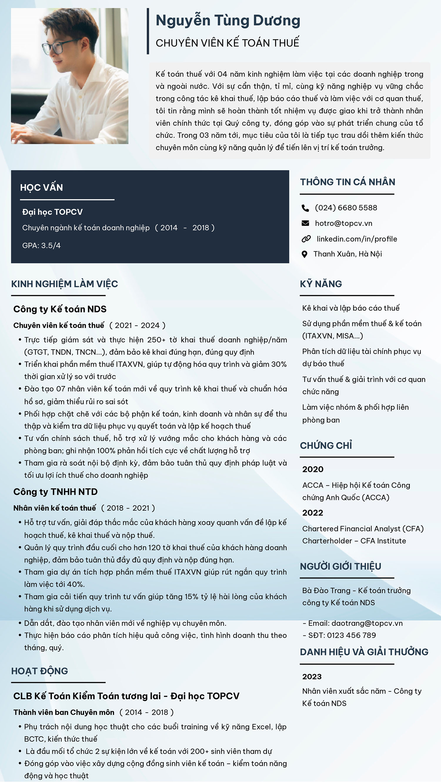 Mẫu CV Kế toán thuế