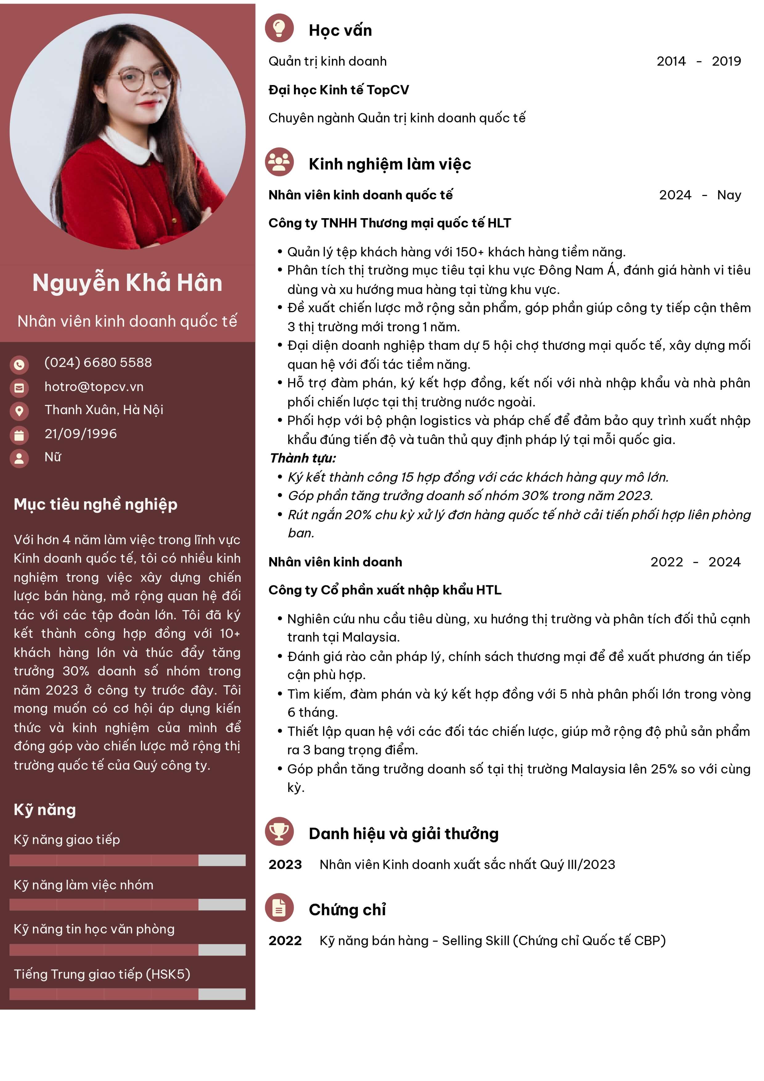 Mẫu CV Nhân viên quốc tế Ấn tượng 2