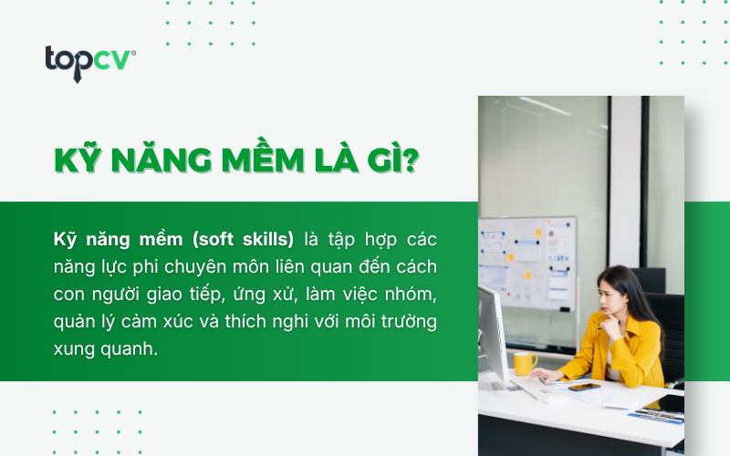 Kỹ năng mềm là tập hợp các kỹ năng liên quan đến giao tiếp, ứng xử, thích nghi, làm việc với người khác, v.vv..