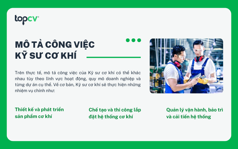 Mô tả công việc Kỹ sư cơ khí