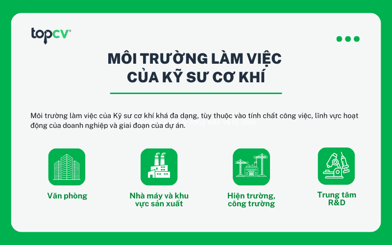 Môi trường làm việc của Kỹ sư cơ khí