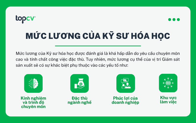 mức lương của Kỹ sư hóa học được đánh giá là khá hấp dẫn