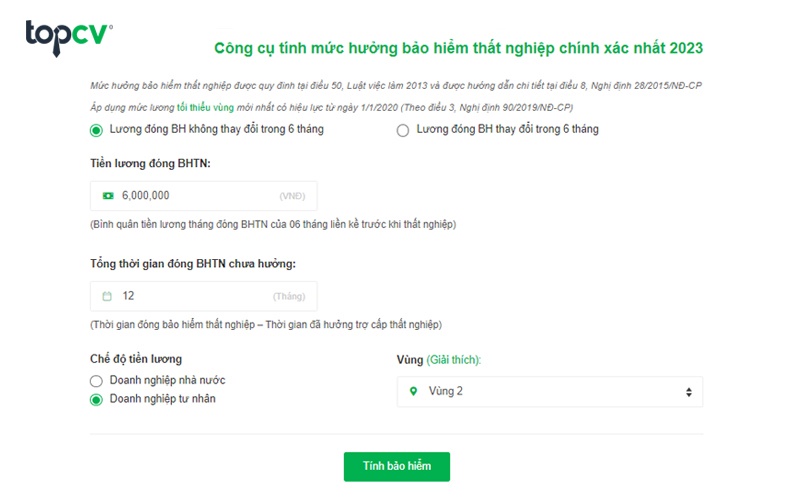 Nhập các thông tin vào biểu mẫu được TopCV cung cấp