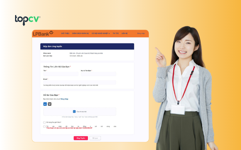 Form ứng tuyển việc làm tại website của LPBank