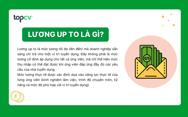Lương up to là mức lương tối đa (lên đến) mà doanh nghiệp sẵn sàng chi trả cho một vị trí tuyển dụng