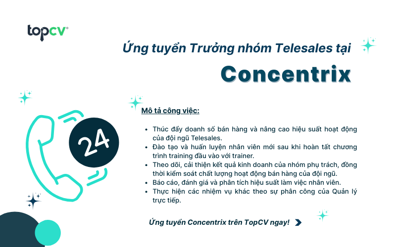 Concentrix Việt Nam hiện đang tuyển dụng vị trí Trưởng nhóm tư vấn bán hàng