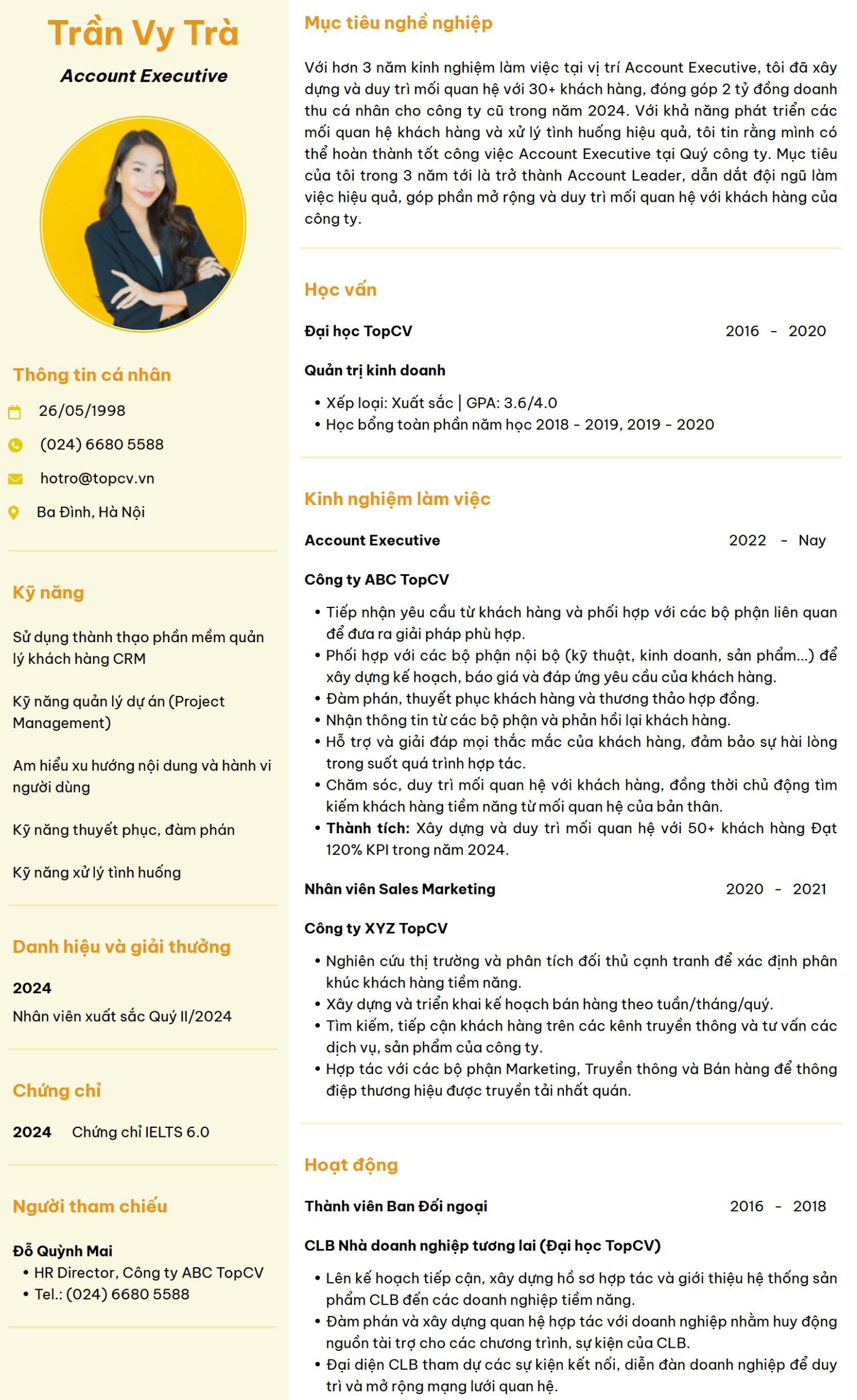 Tham khảo mẫu CV Account Executive chuyên nghiệp