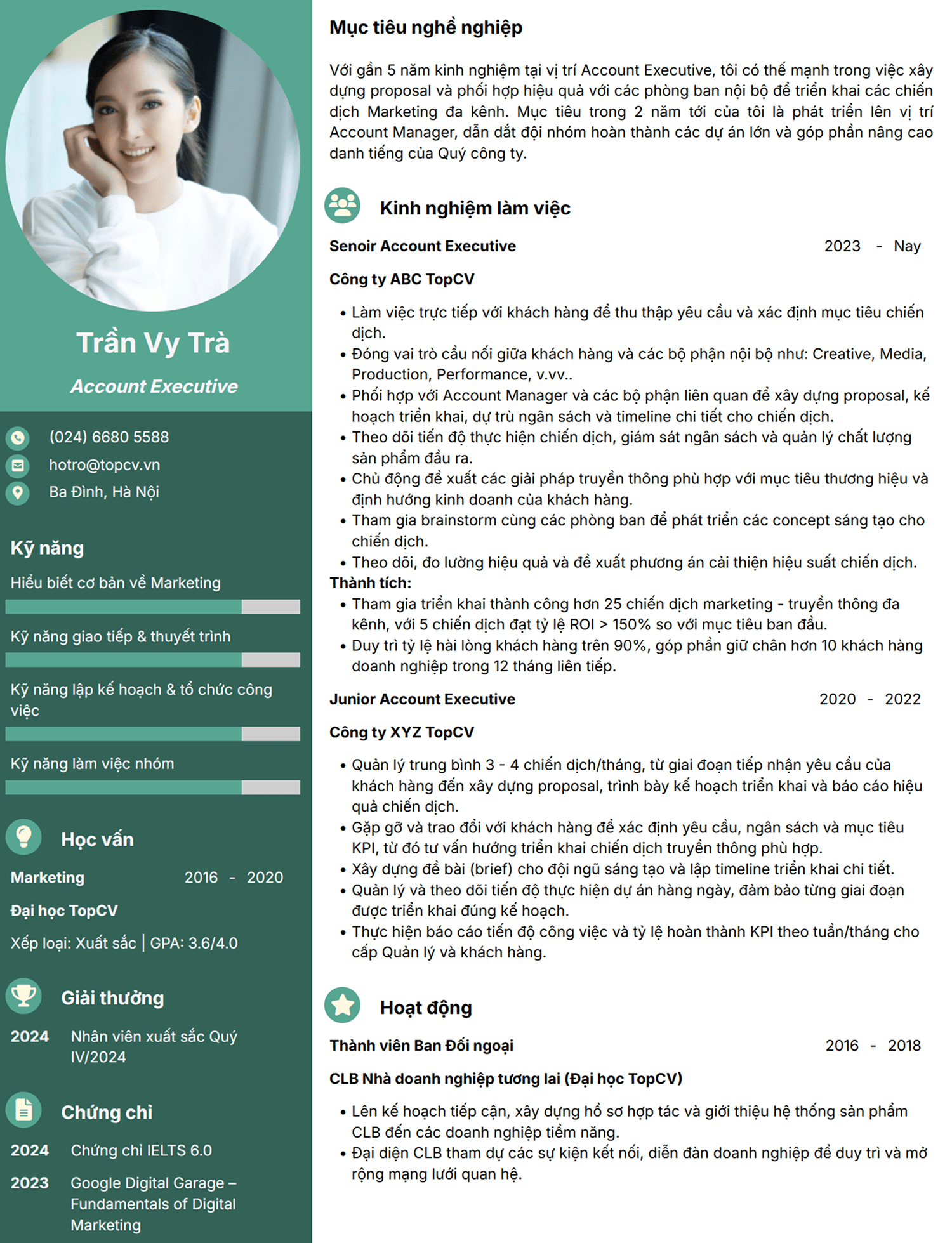 Tham khảo mẫu Senior Account Executive CV ấn tượng