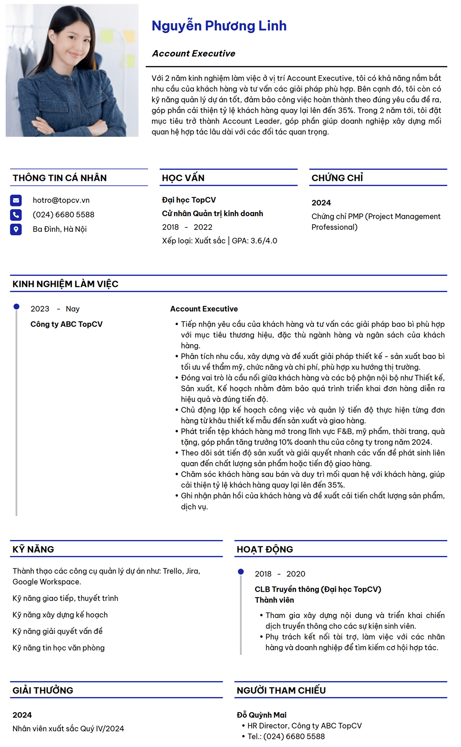 Tham khảo mẫu CV Account Executive đơn giản