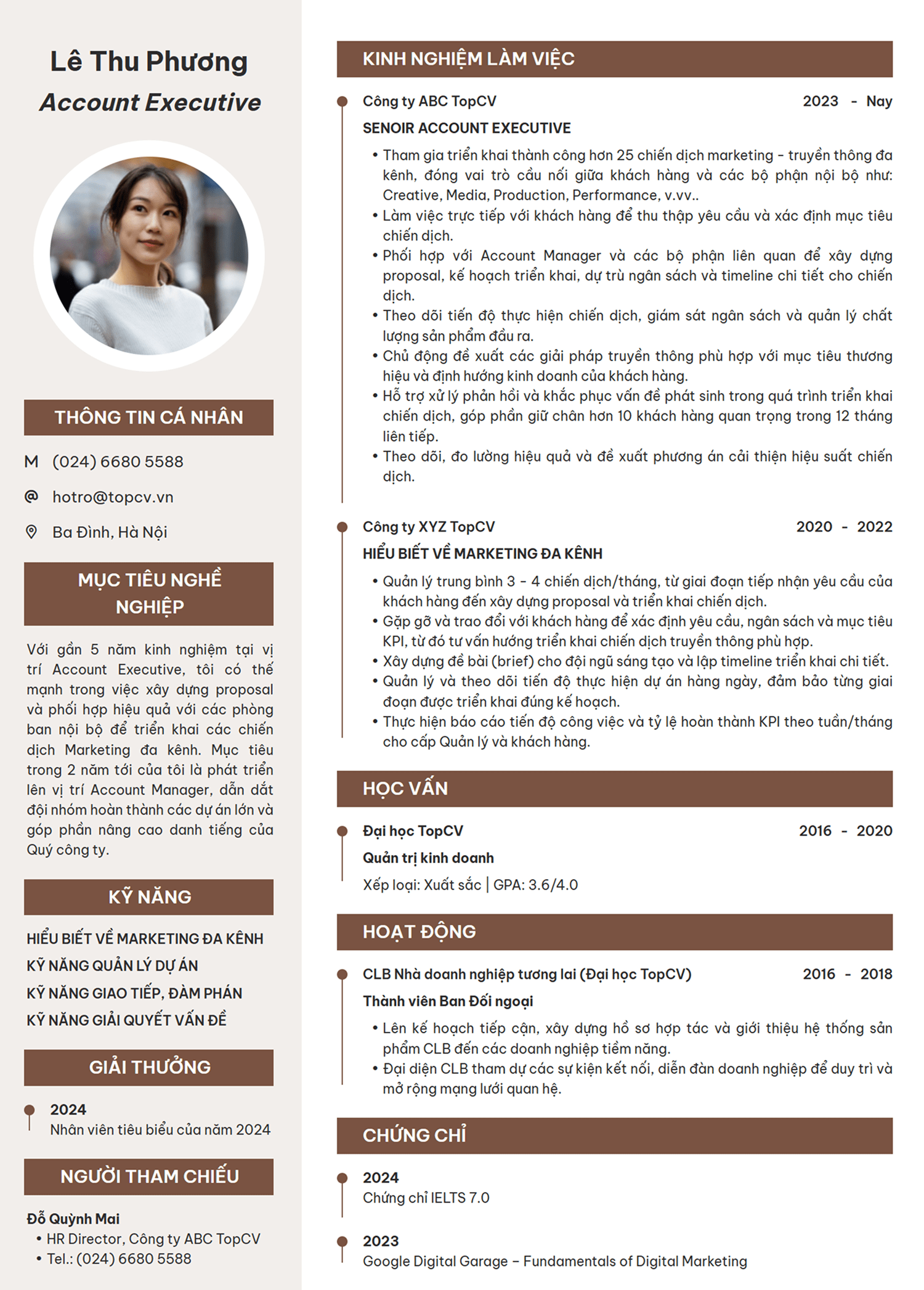 Ví dụ Mẫu CV chuyên nghiệp áp dụng cho vị trí Account Executive