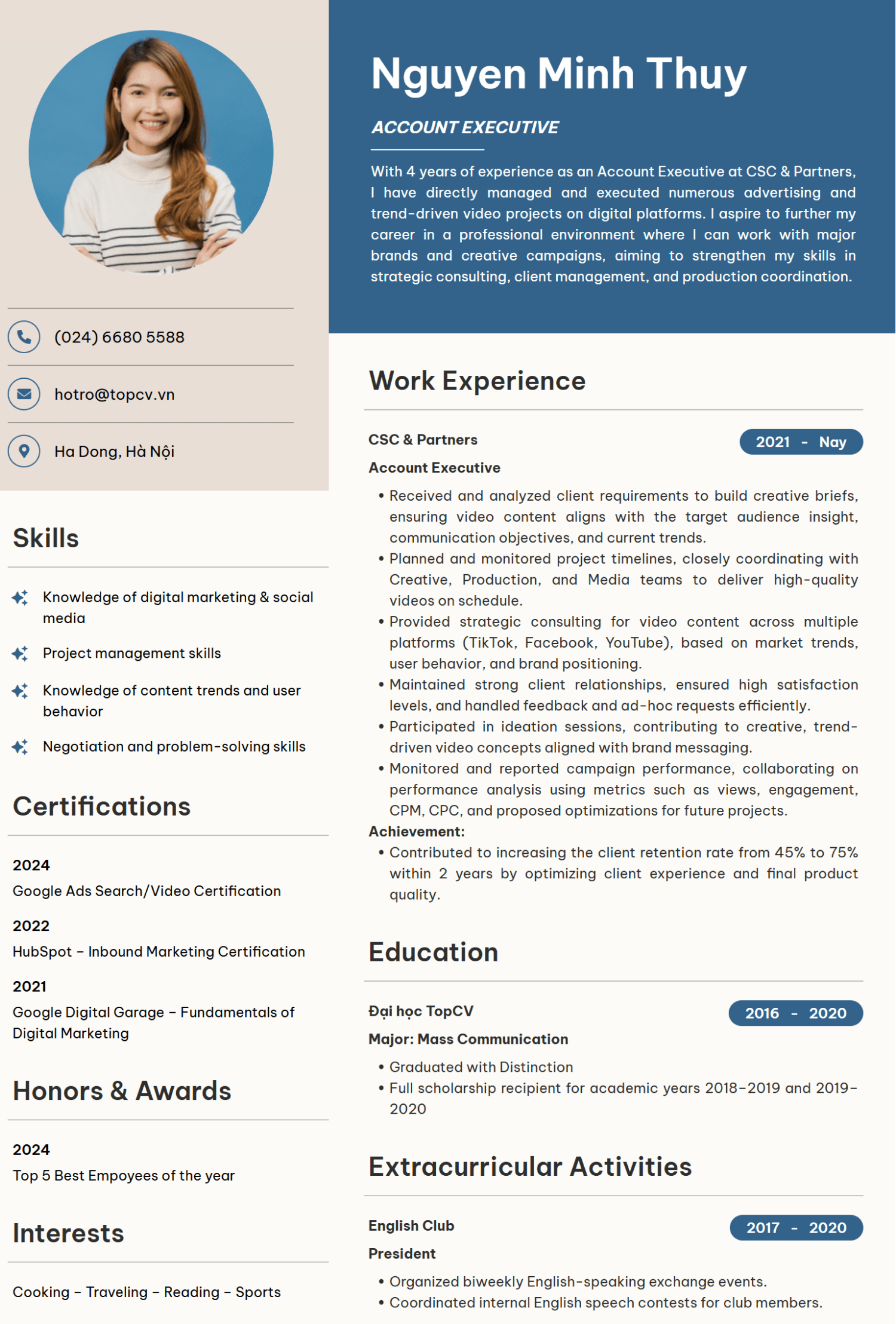 Tham khảo mẫu CV Account Executive bằng tiếng Anh