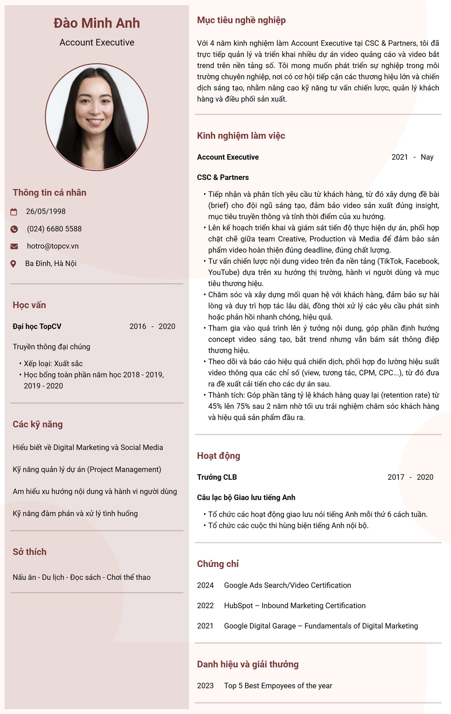 Tham khảo mẫu CV Account Executive