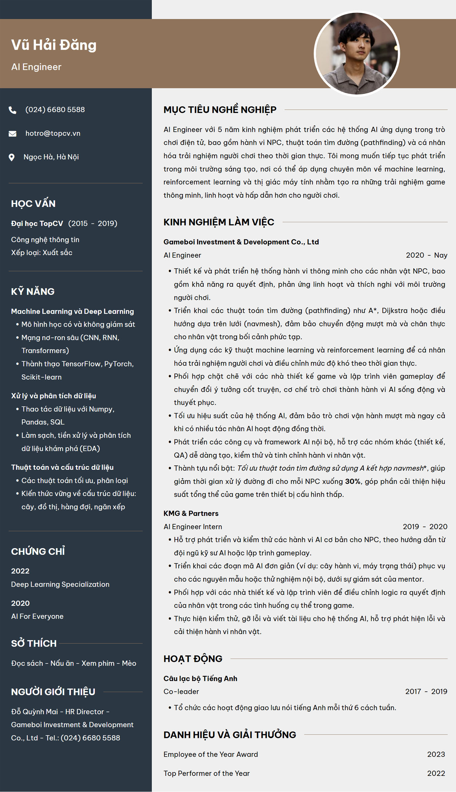 Mẫu CV AI Engineer tiếng Việt