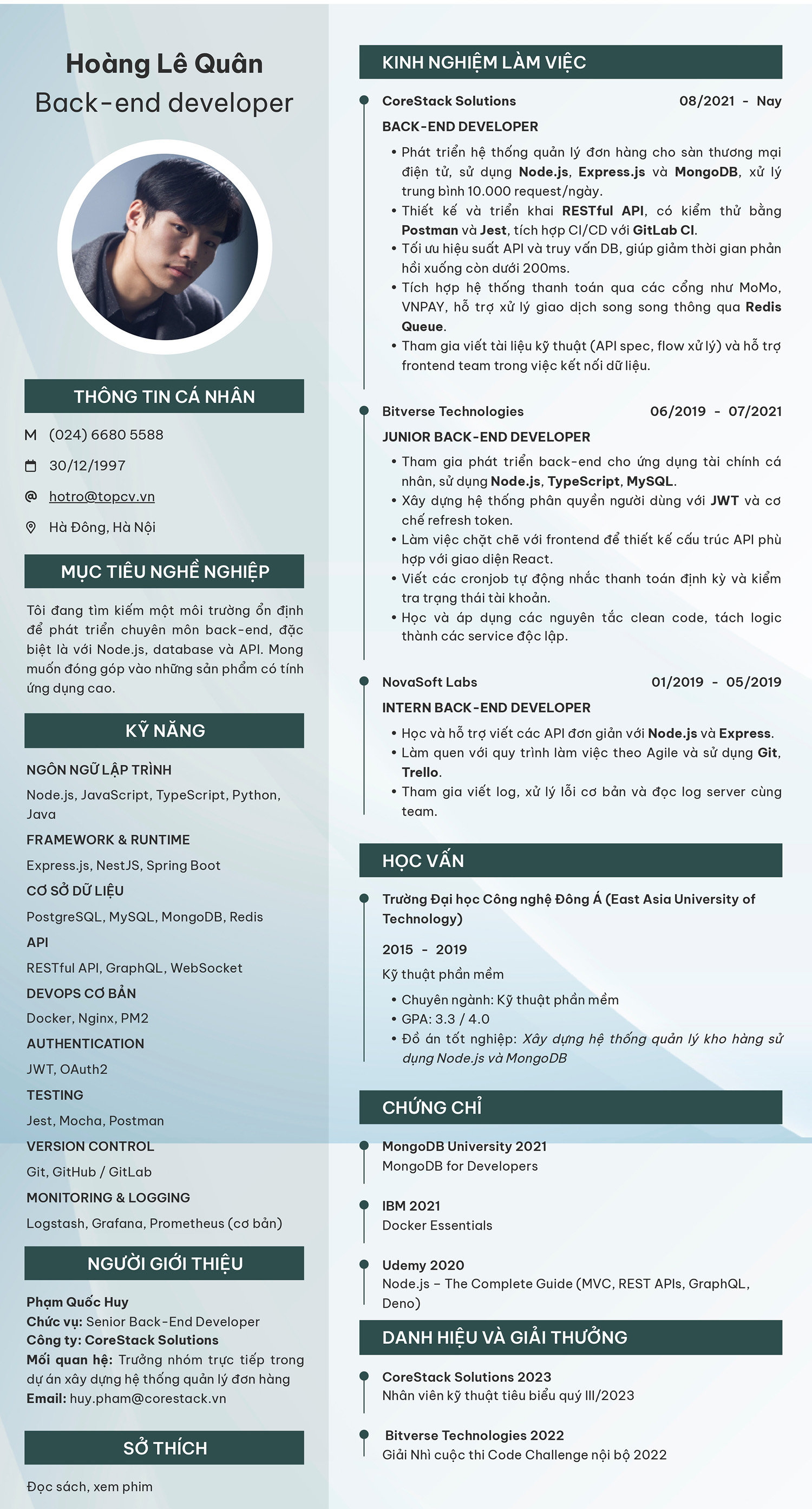 Mẫu CV Backend Developer