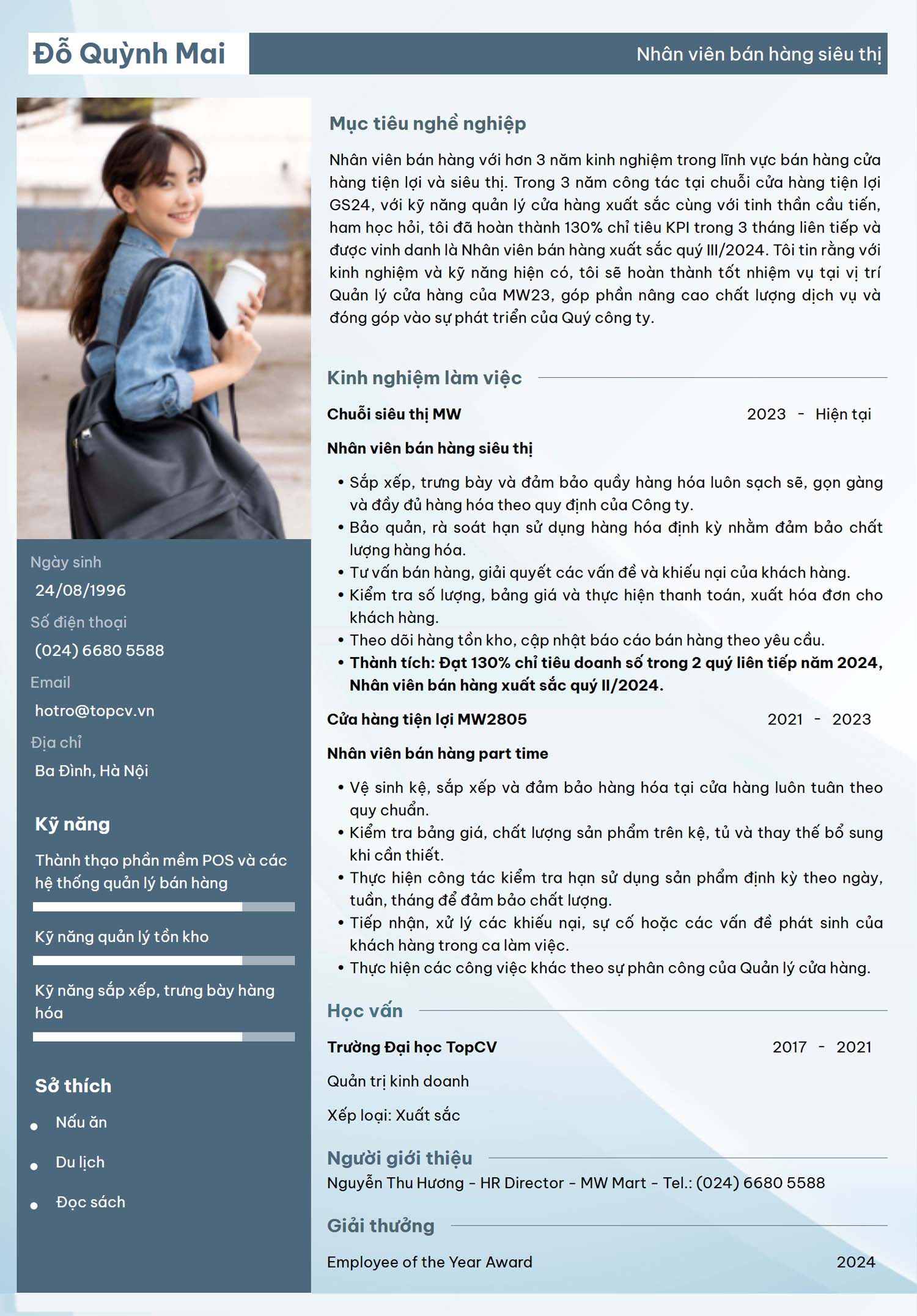 Tham khảo mẫu CV xin việc Bán hàng siêu thị tại TopCV