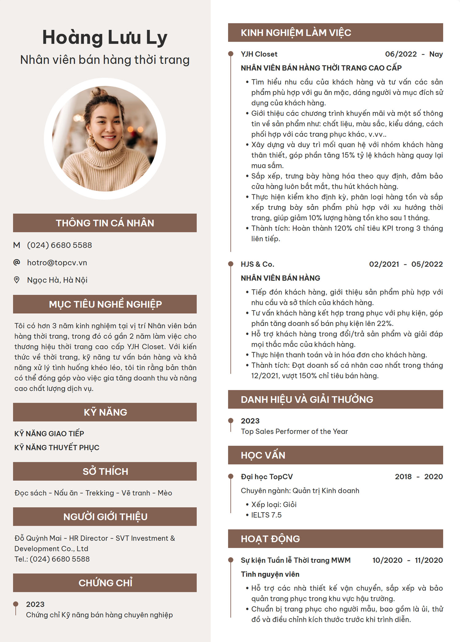 Mẫu CV xin việc Bán hàng thời trang thanh lịch