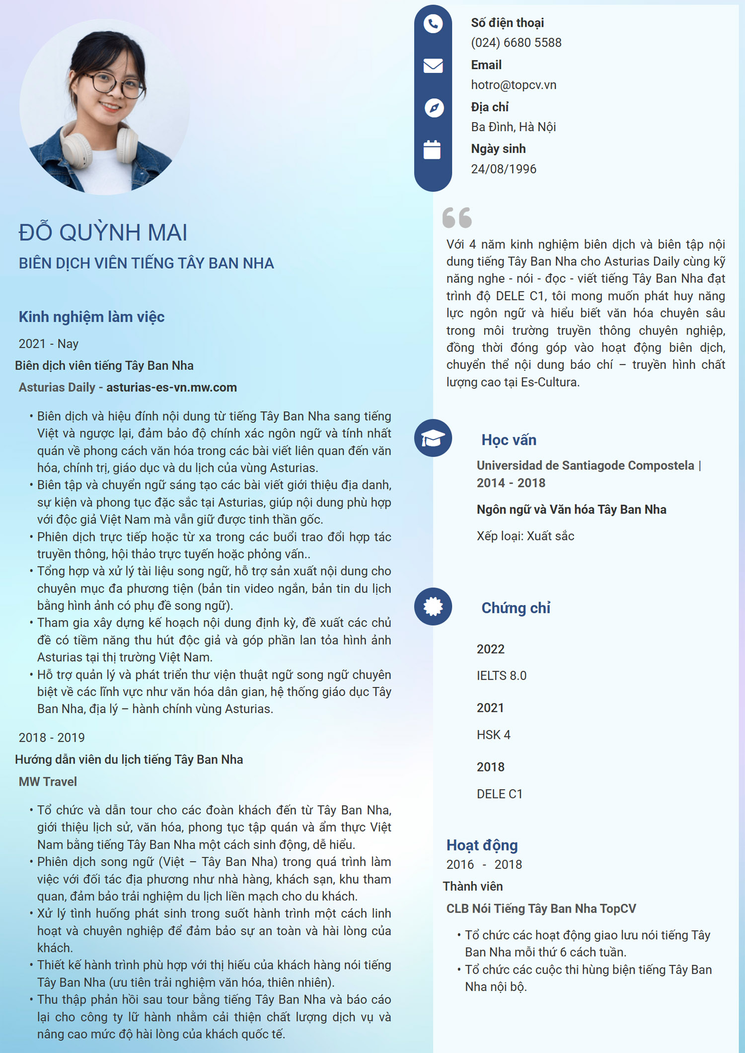 Mẫu CV Dịch thuật chuẩn, chuyên nghiệp