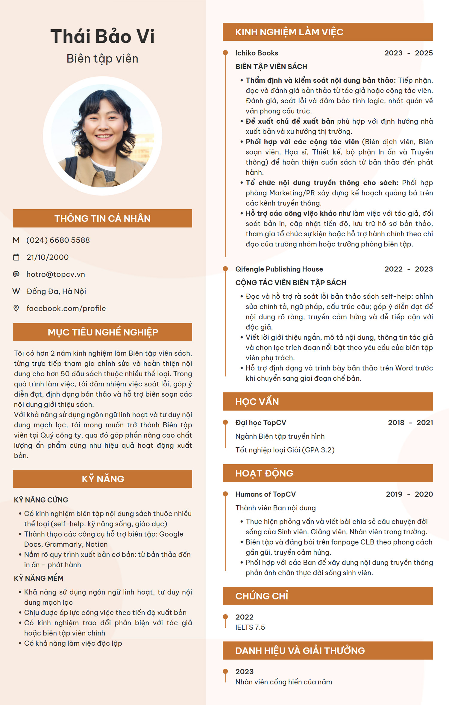 Mẫu CV Biên tập viên