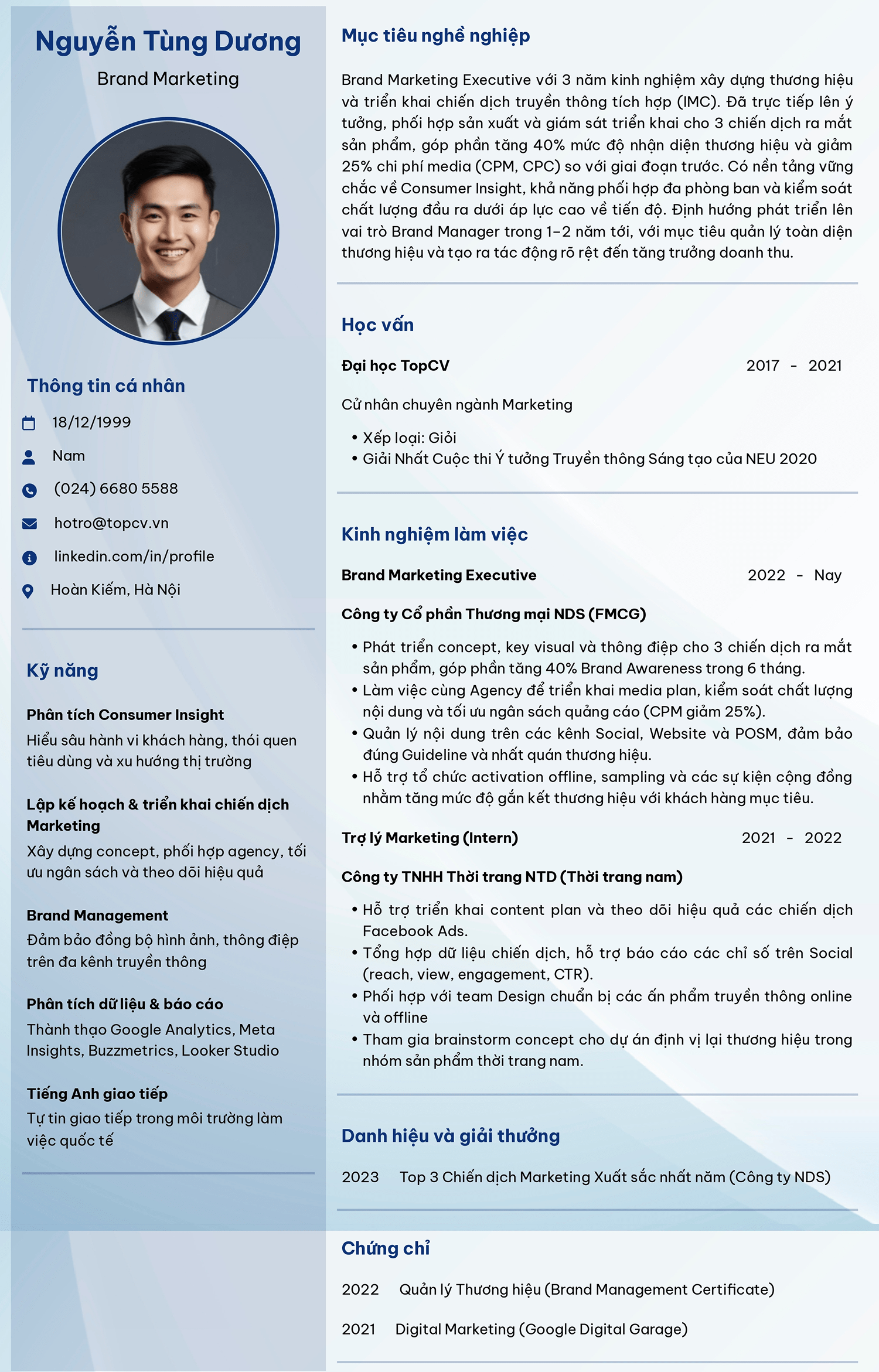 Mẫu CV Brand Marketing chuẩn, chuyên nghiệp