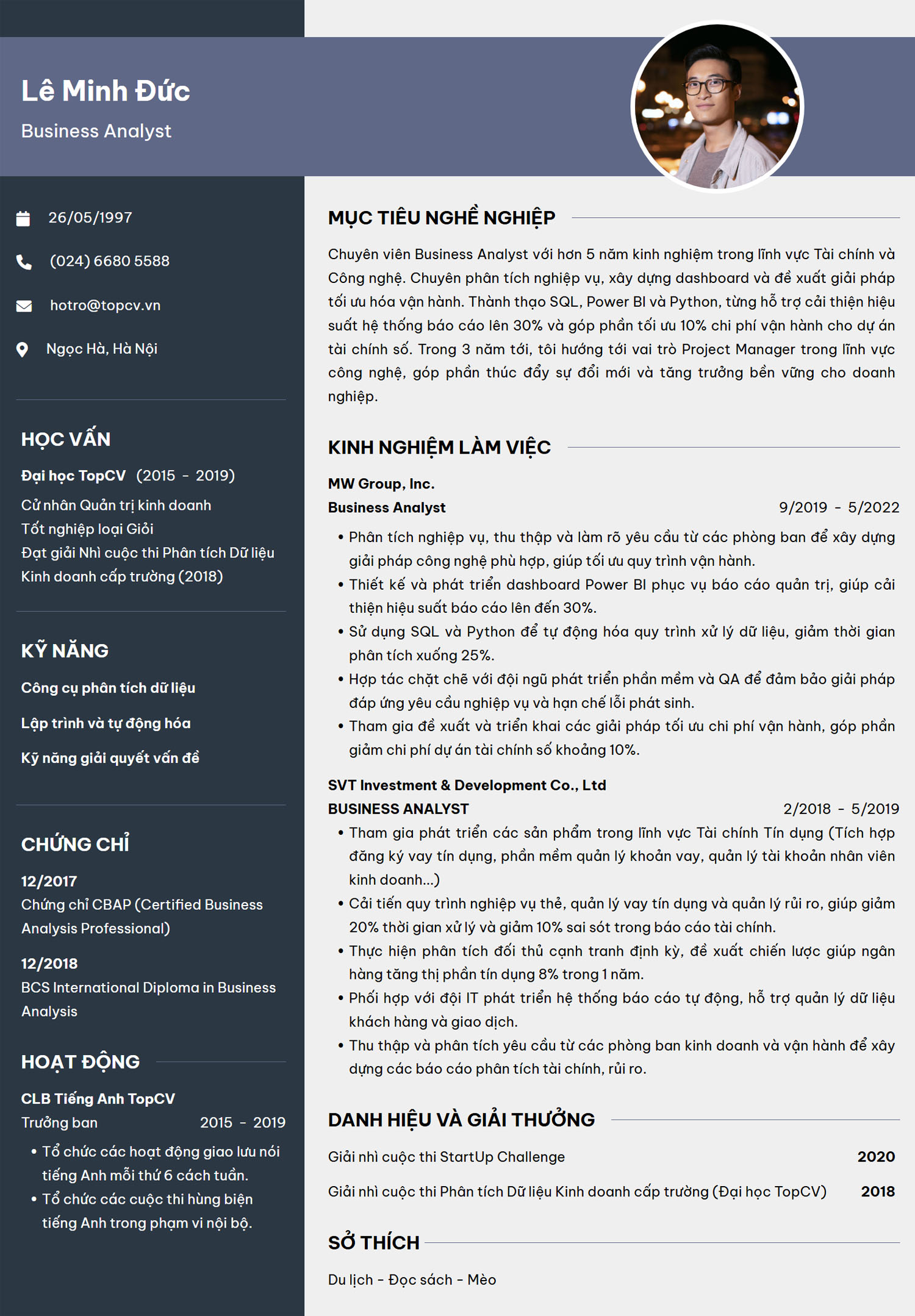 Mẫu CV Business Analyst tiếng Việt