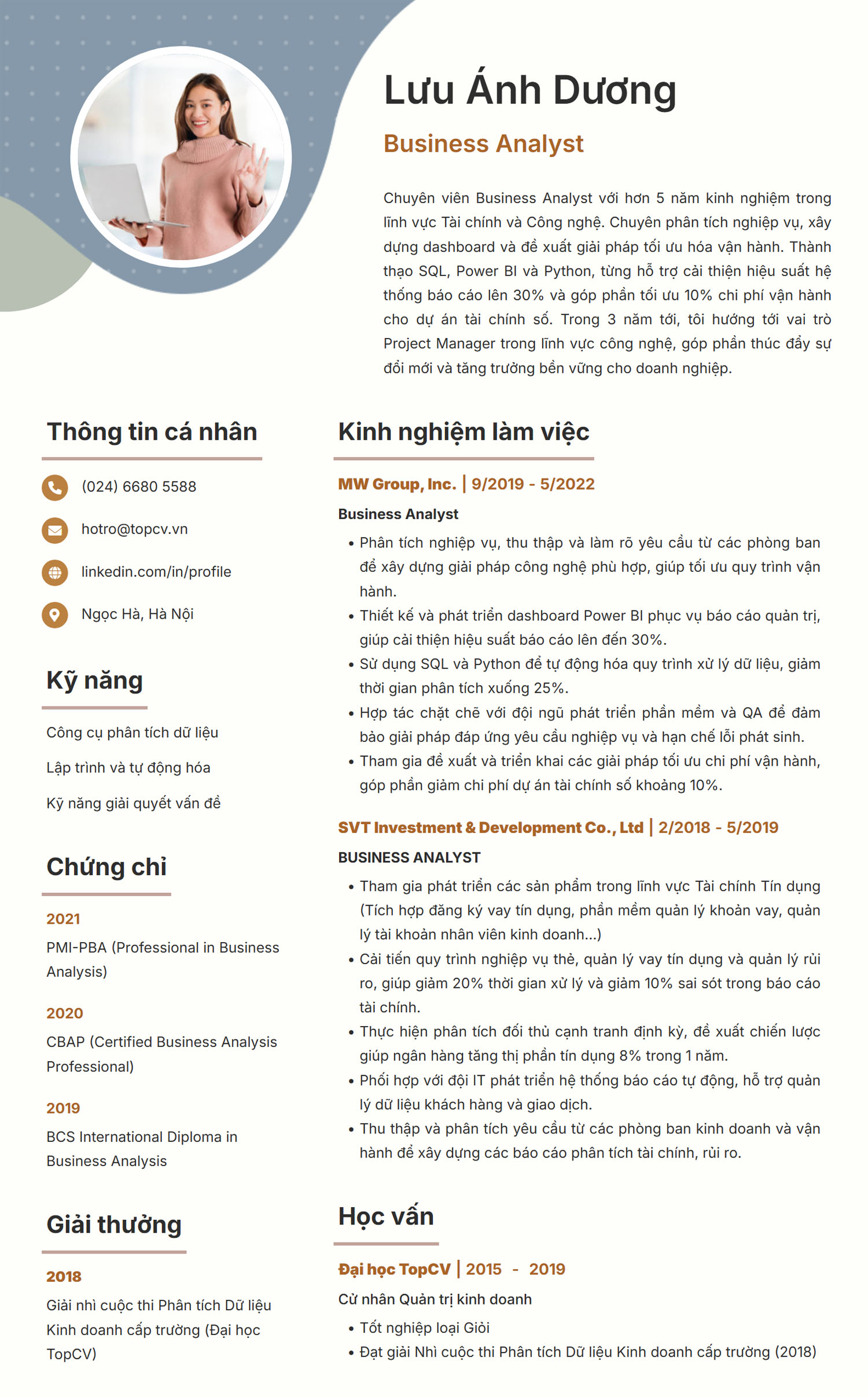 Mẫu CV Business Analyst tiếng Việt