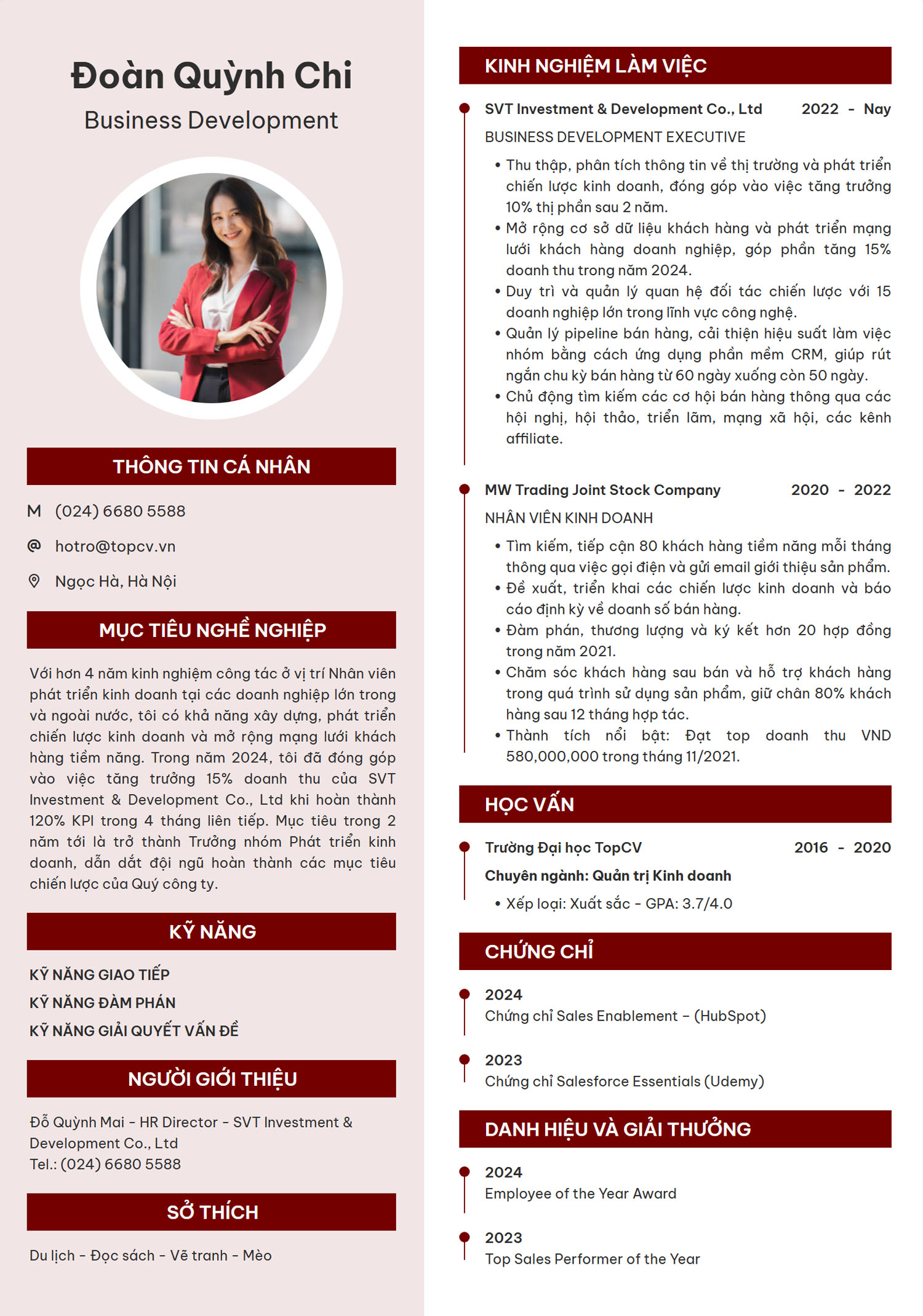 Mẫu CV Business Development