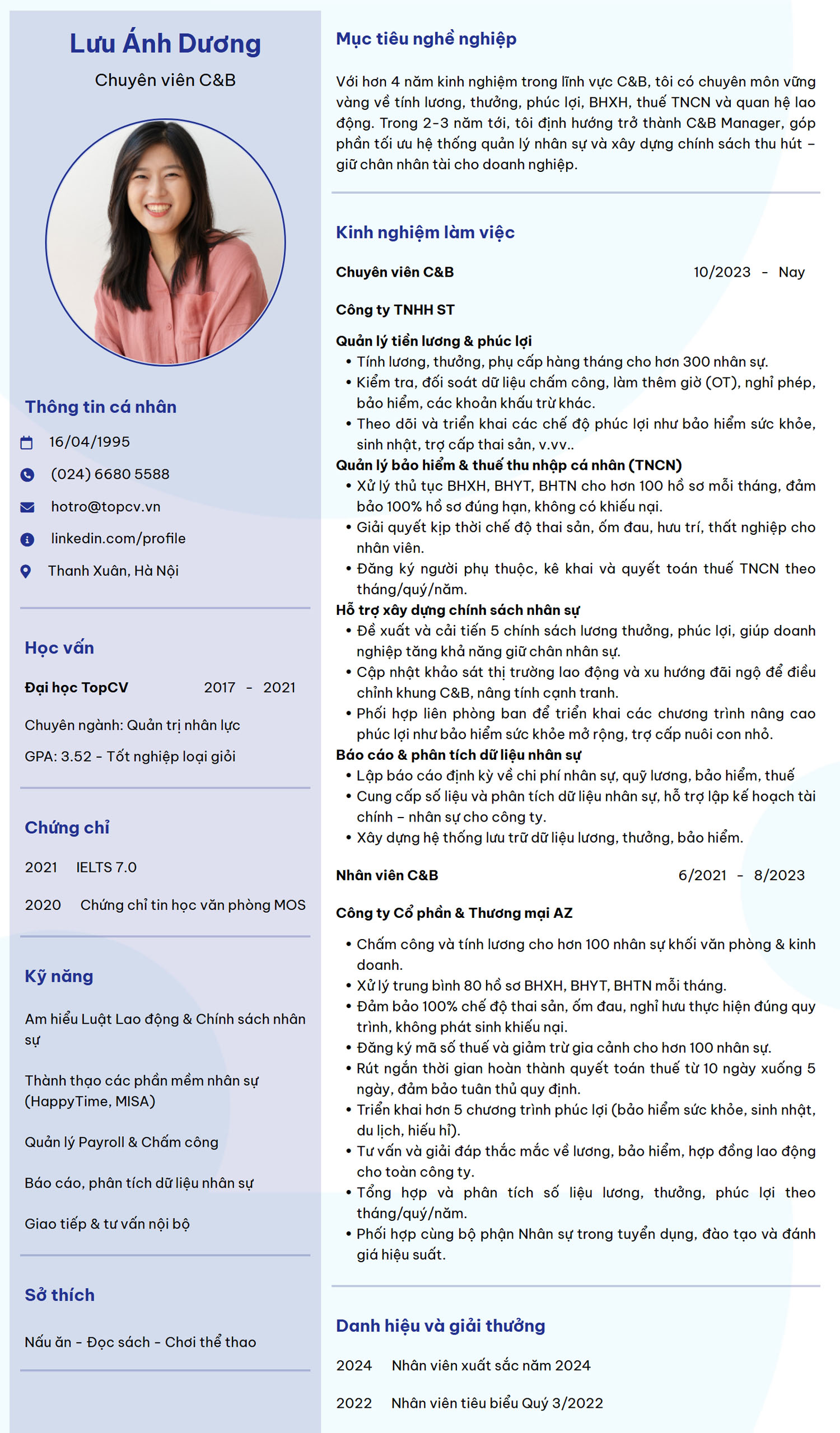 Tham khảo Mẫu CV C&B thanh lịch