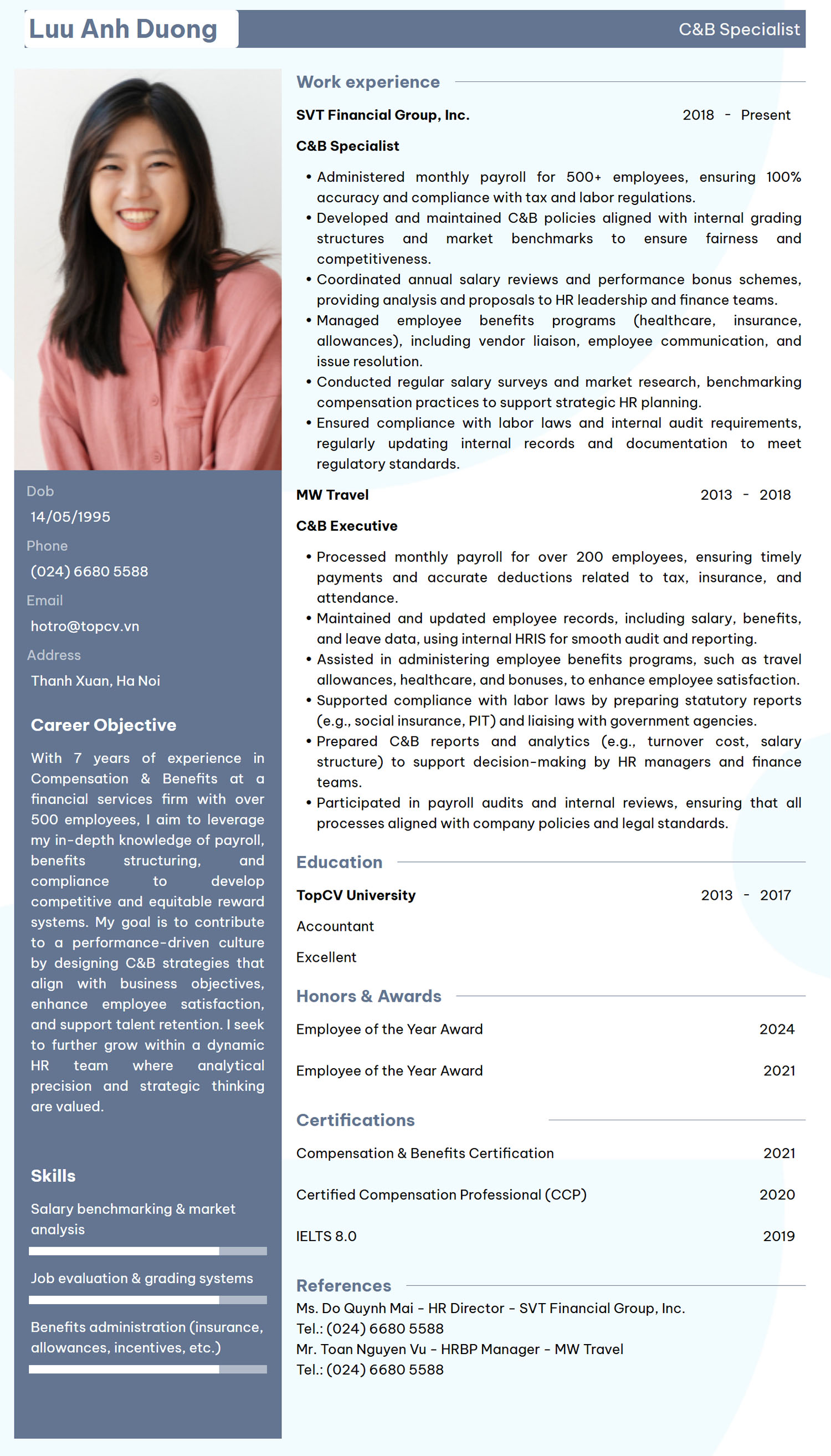 Tham khảo Mẫu CV C&B tiếng Anh